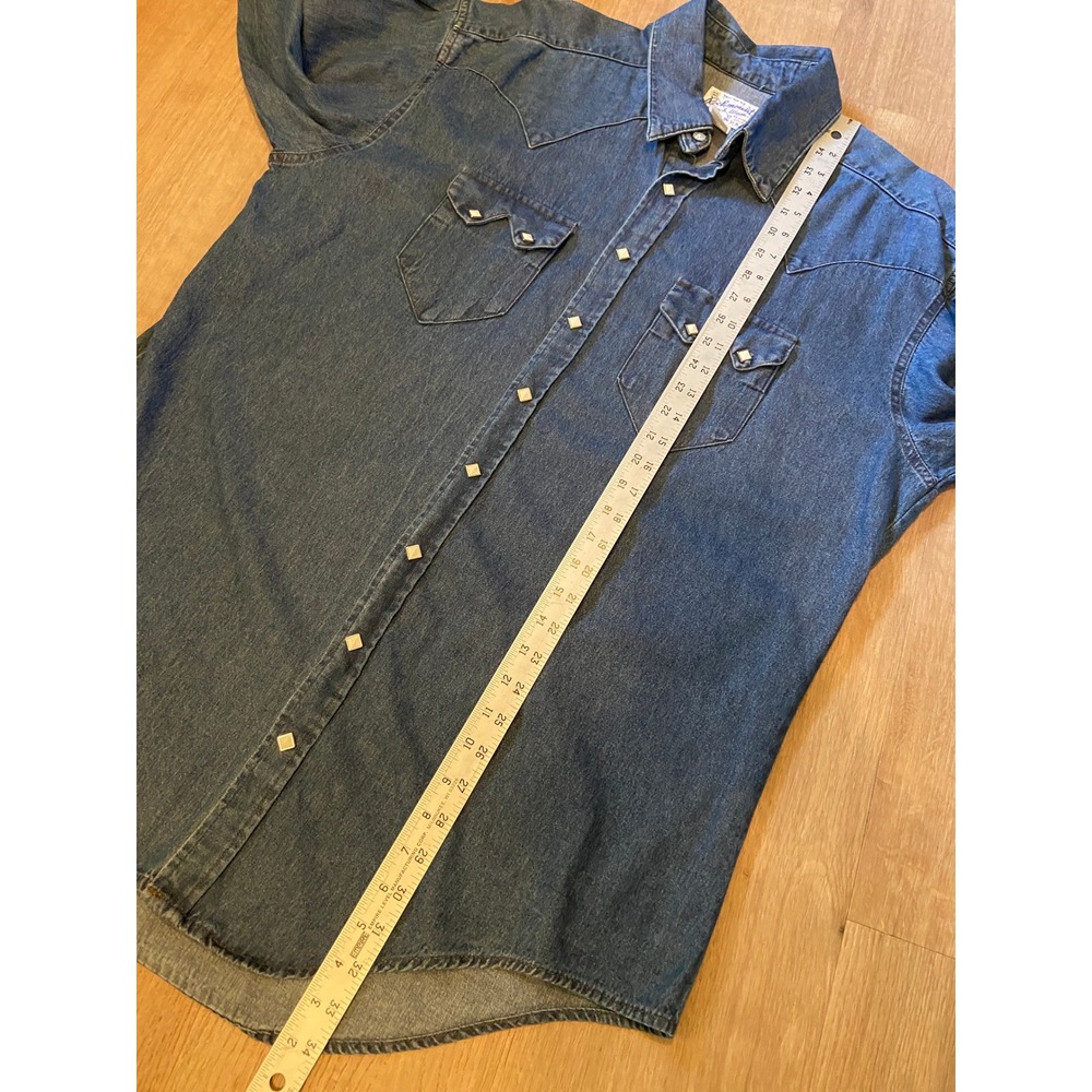 Rockmount Western Shirt Large Blue Denim Diamond Snap Sawtooth USA Cowboy Rodeo - Picture 5 of 6